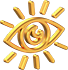 Here's an alt tag for the image: Golden eye with sunburst rays.